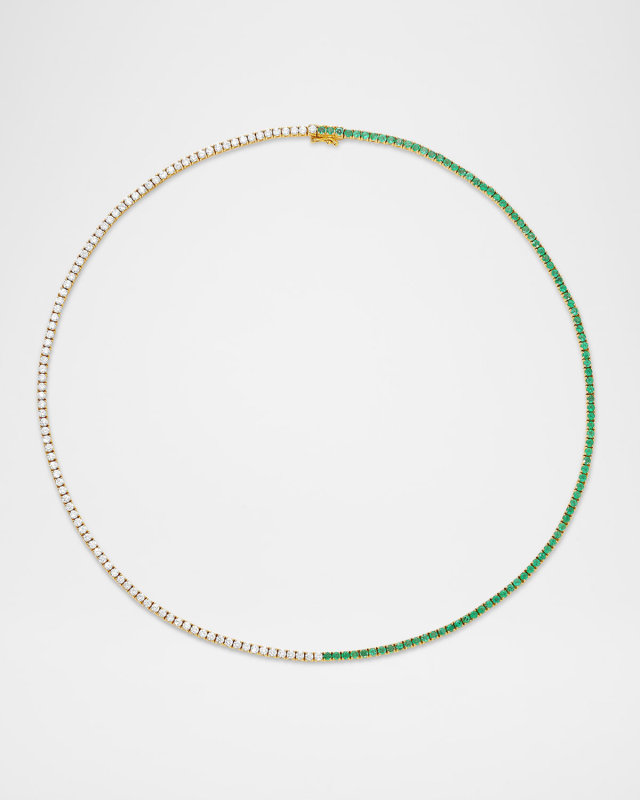 18K Yellow Gold Emerald and Diamond Hepburn Choker
